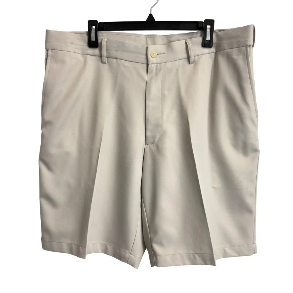 Pro Tour Coolplay Mens 38 Tan Golf Shorts Flat Front Khaki Polyester Expandable